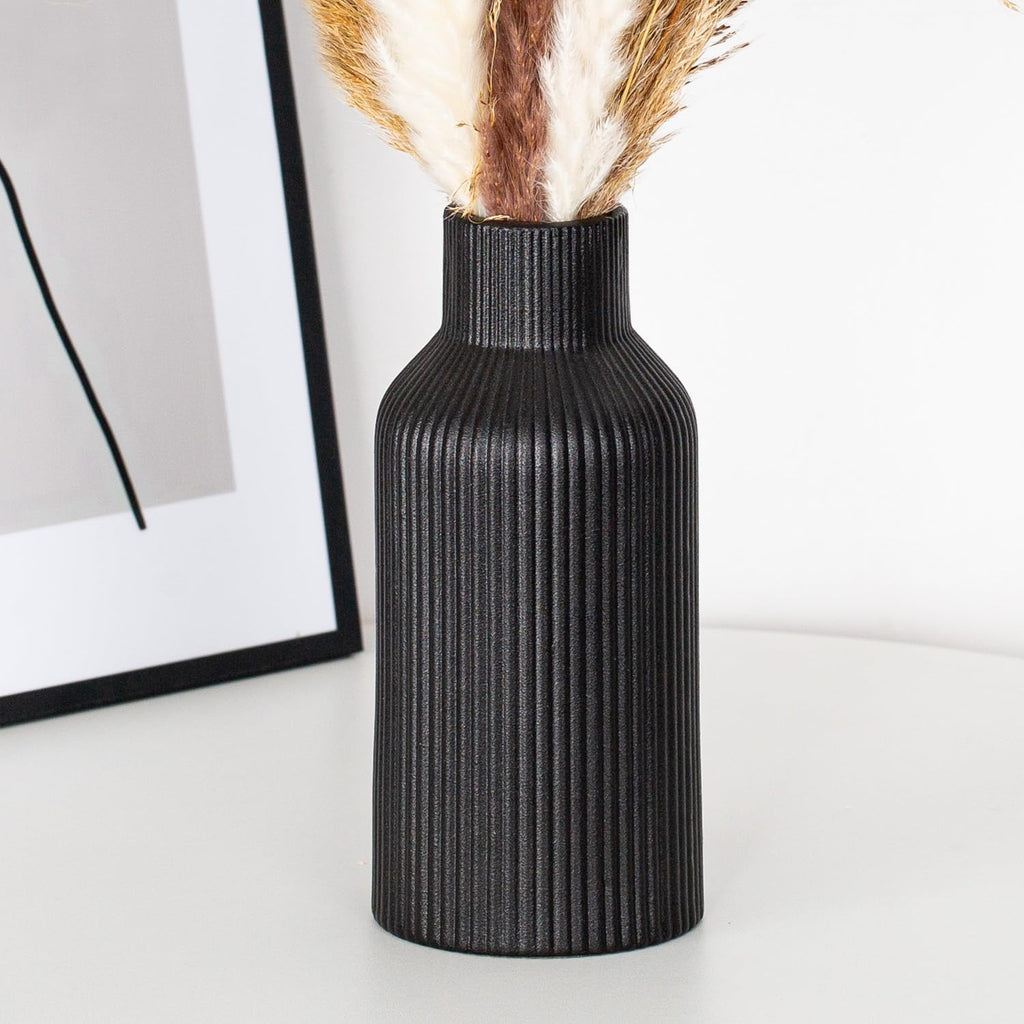 Keramikvase 20 cm matt weiss rund - Moderne Boho Deko fuer Pampasgras