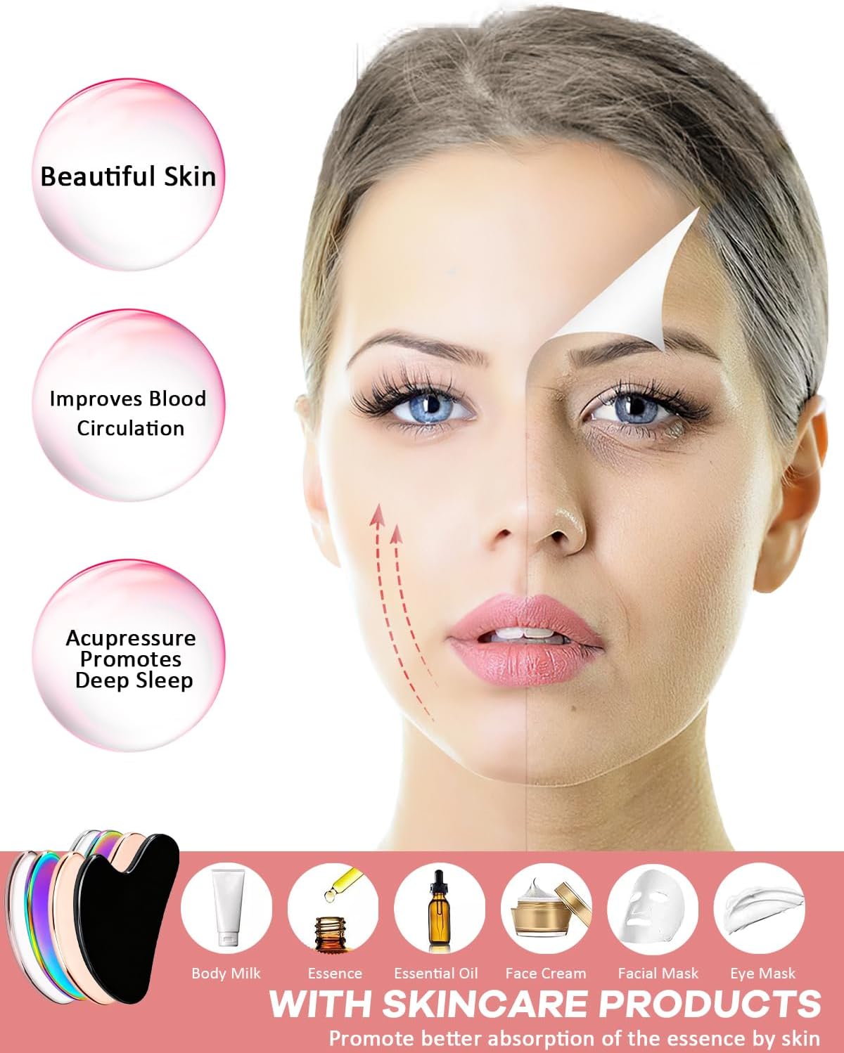 Gua Sha Edelstahl Massagegeraet Gesicht Lymphdrainage Koerper