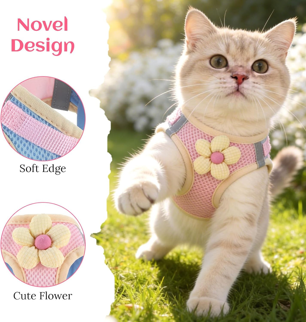 Katzen Geschirr mit Leine verstellbar rosa, weich, reflektierend, lang