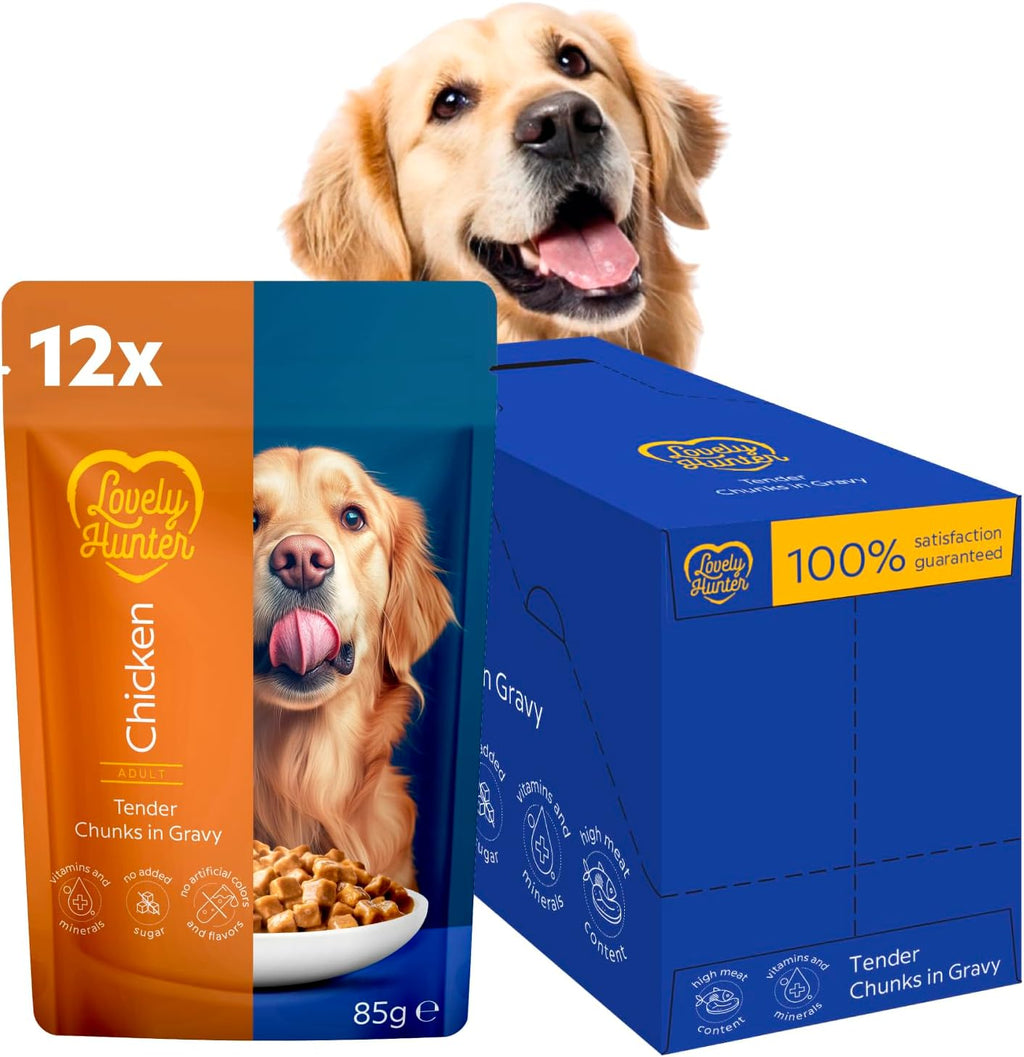 Lovely Hunter Nassfutter Huhn Sauce 12x85g fuer erwachsene Hunde verschiedene Sor