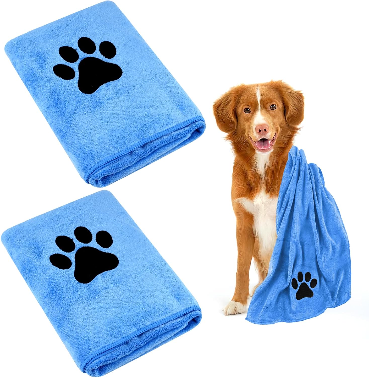 Hundehandtuch Mikrofaser 75x35 cm, 2er Set, extra saugfaehig, 35cm-50cm