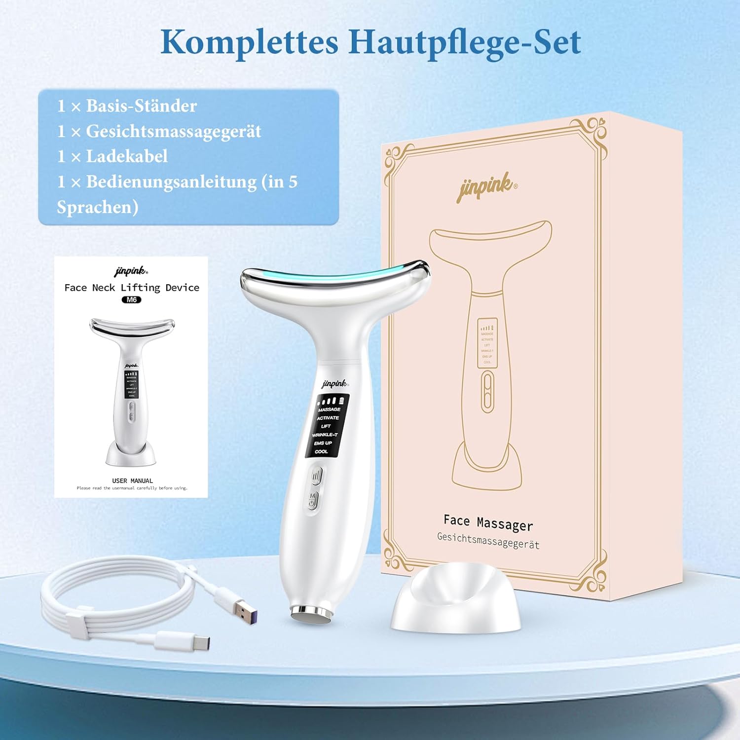Gua Sha EMS Gesichtsmassagegeraet mit Kaelte Waerme LED Lifting Straffung