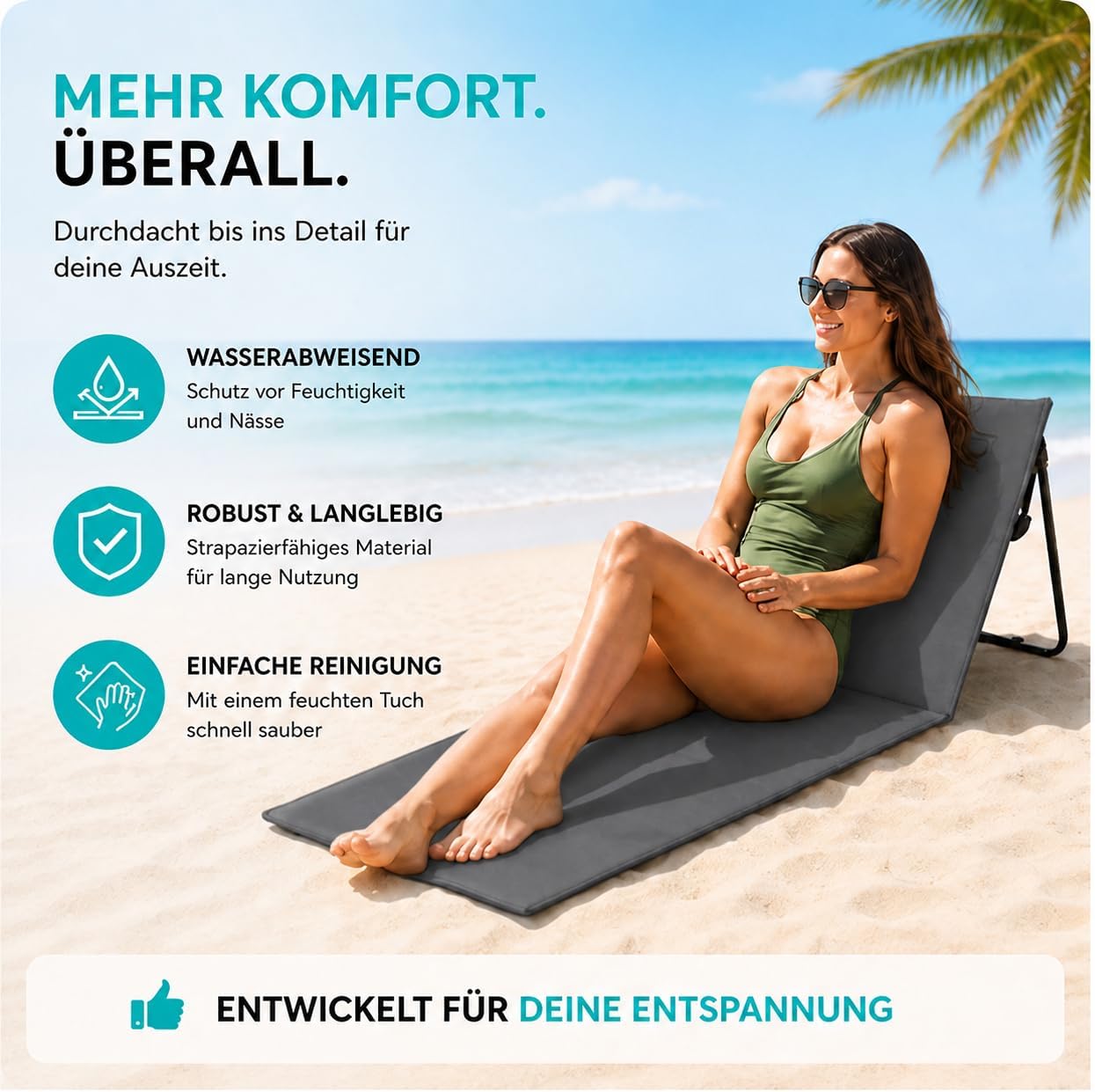 Intimo Living Strandliege klappbar verstellbar 152x51 cm Grau mit Tasche