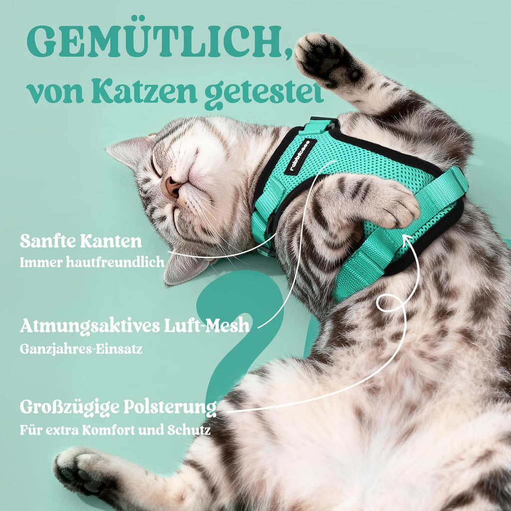 rabbitgoo Katzen Geschirr mit Leine verstellbar reflektierend weich XS Schwarz