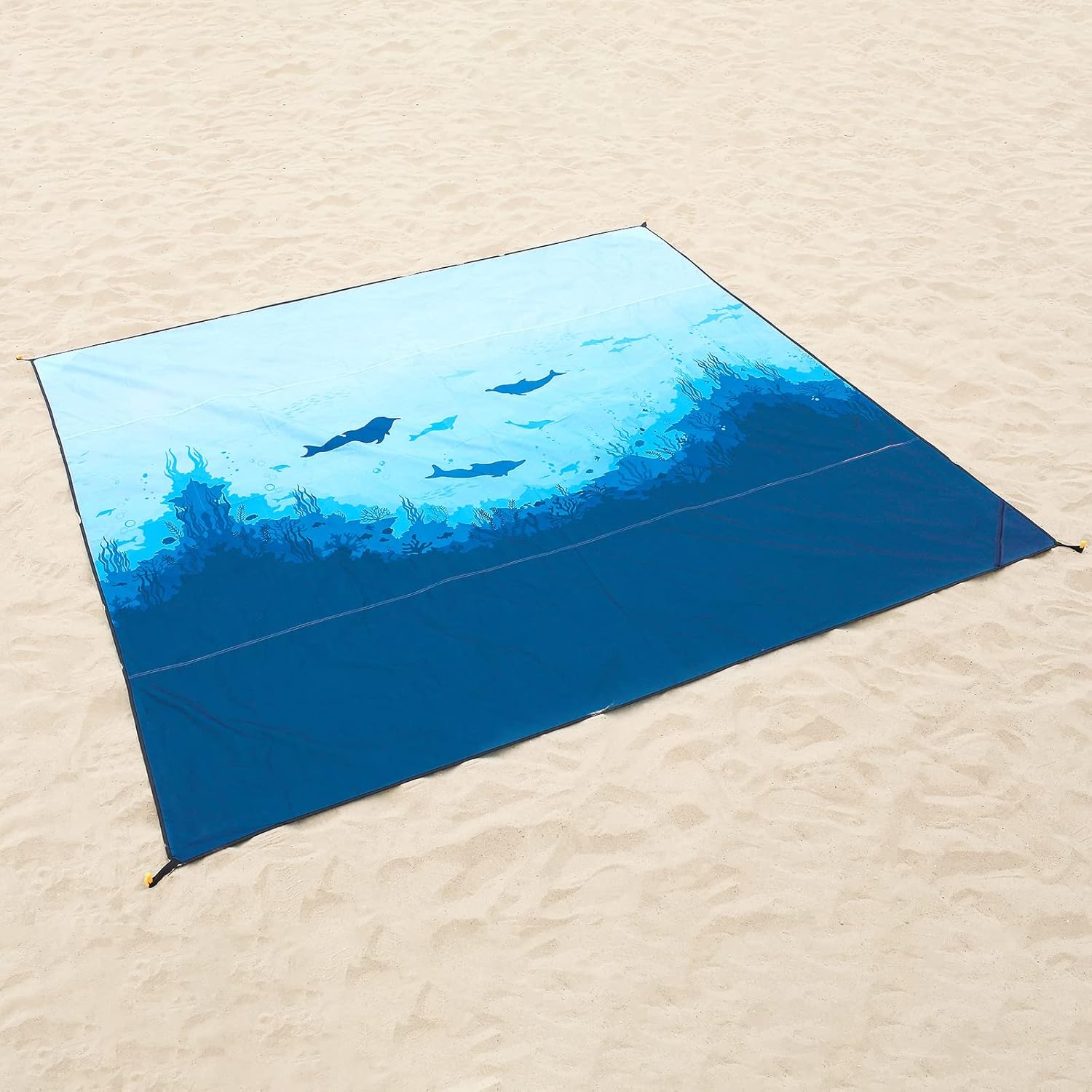 DEWUR Stranddecke sandfrei XXL 210x200 cm wasserdicht Picknickdecke Sea Fish