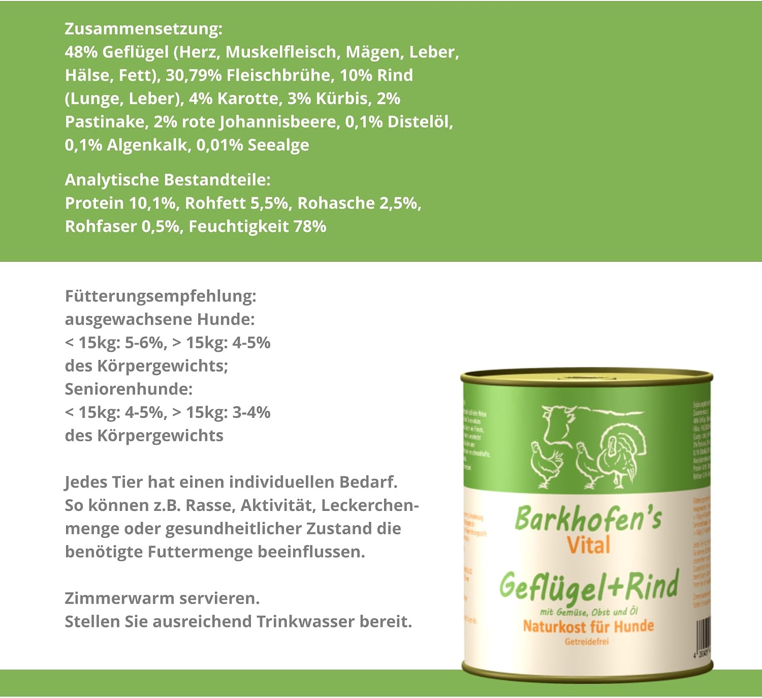 Barkhofen Hundefutter Nass 6x800g getreidefrei mit Gefluegel und Rind