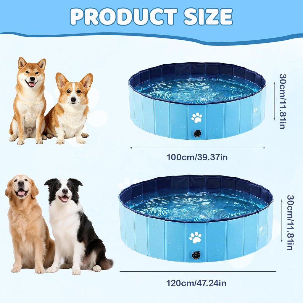 Hundepool faltbar 100x30 cm PVC mit Ablaufloch rutschfest blau fuer Hunde