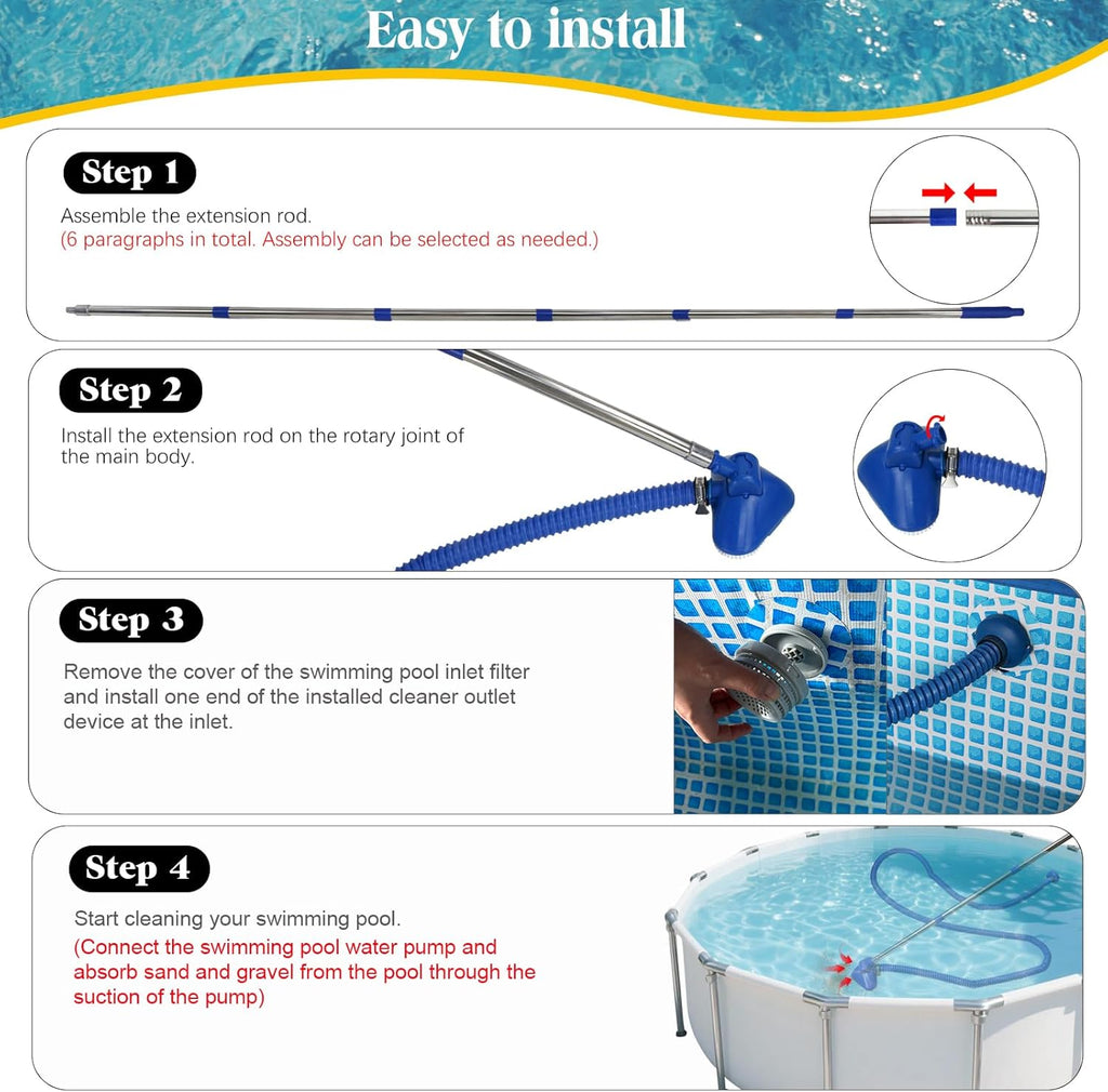 Poolsauger Bodensauger mit 4 m Edelstahl-Schlauch, Poolbuerste, manuell