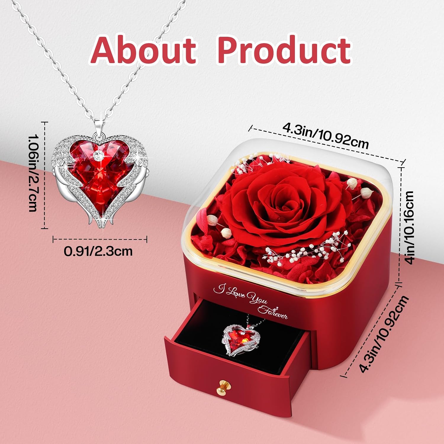 Echte konservierte Rose mit Halskette Geschenk fuer Frauen - Ewige Blume