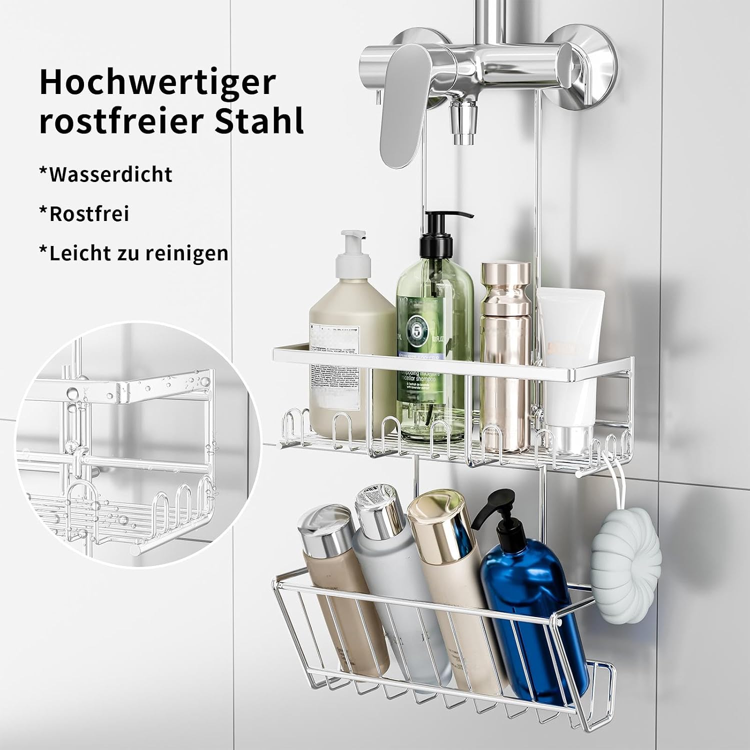 Haengende Duschablage ohne Bohren Silber Duschregal Ablage Bad