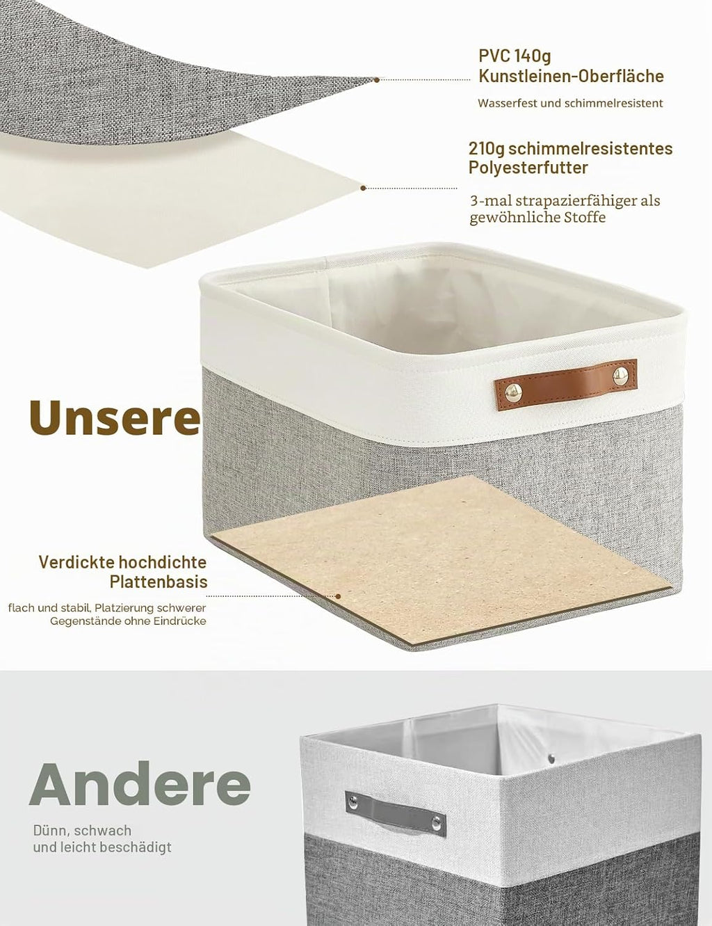 Aufbewahrungsboxen Stoff 4er Set mit Griff 30×20×15 cm faltbar