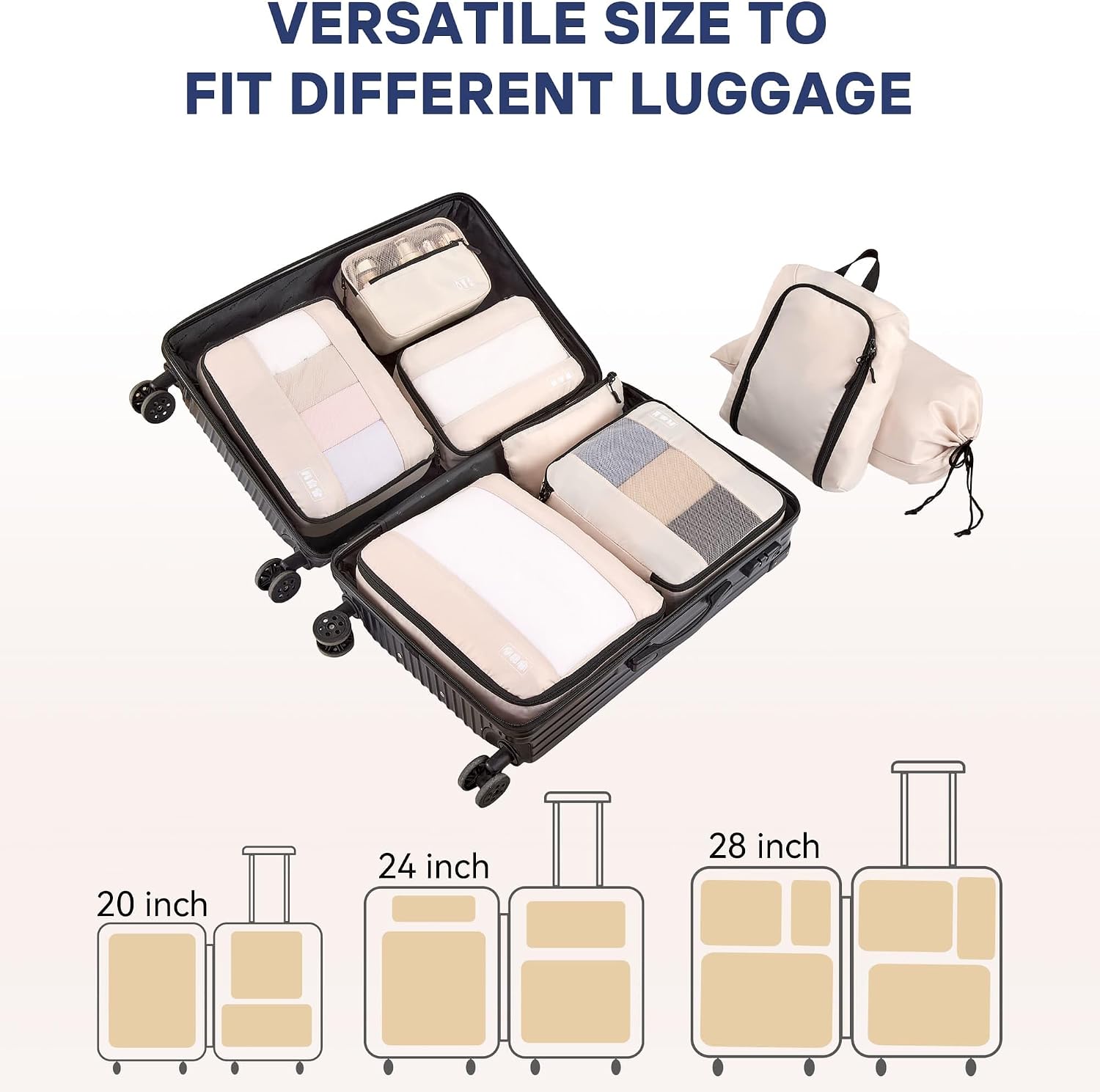 MURISE Packwuerfel 8er Set Koffer Organizer Reise Packtaschen Schwarz