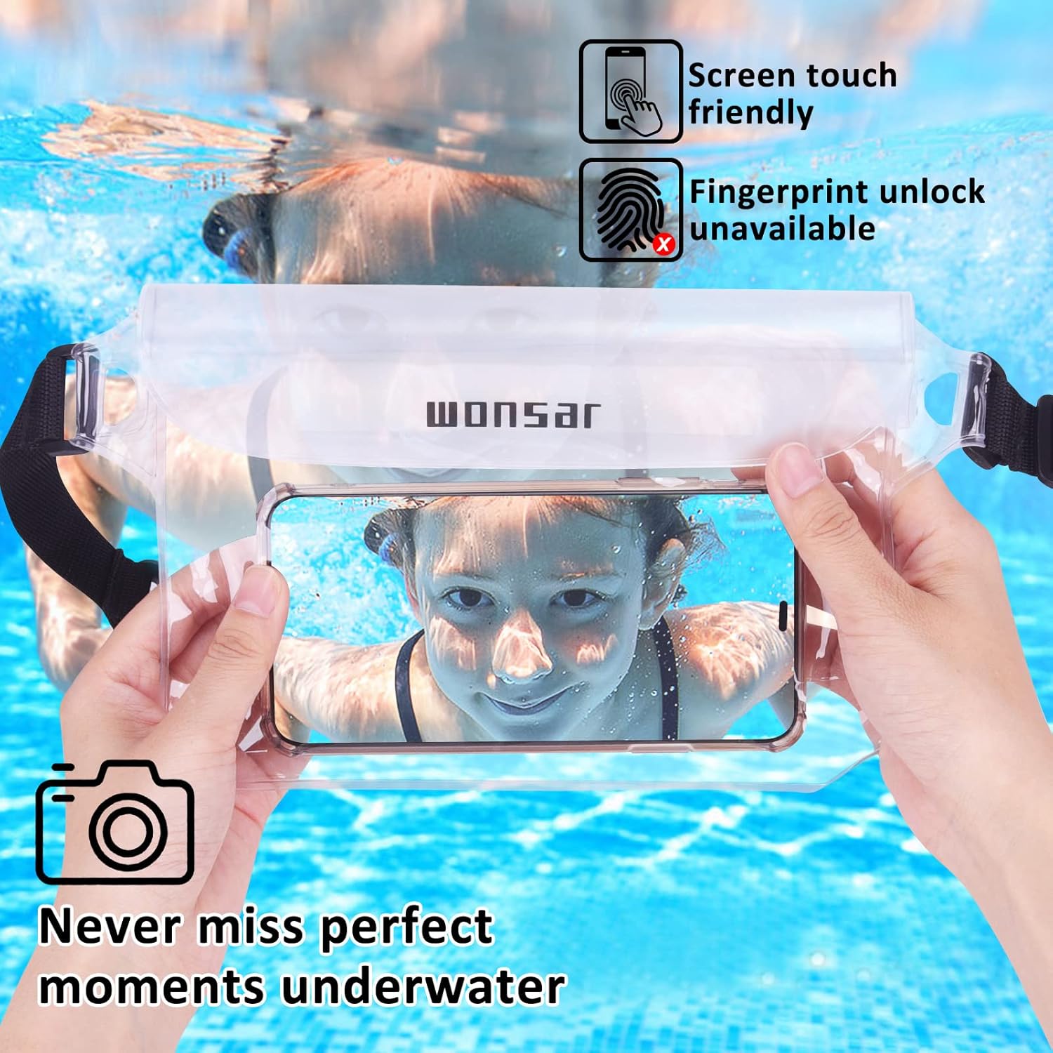 WONSAR wasserdichte Handyhuelle Beutel mit verstellbarem Gurt, transparent