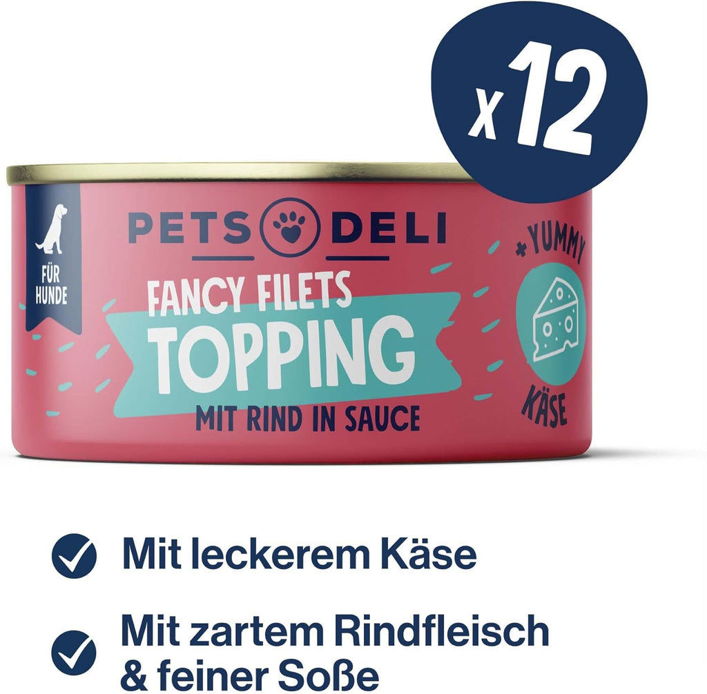 Pets Deli Fancy Filets Hunde Futter-Topping Rind in Sauce 12x70 g verschiedene S