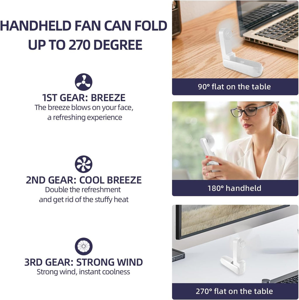 Jsdoin Mini Handventilator wiederaufladbar faltbar USB 3 Geschwindigkeiten