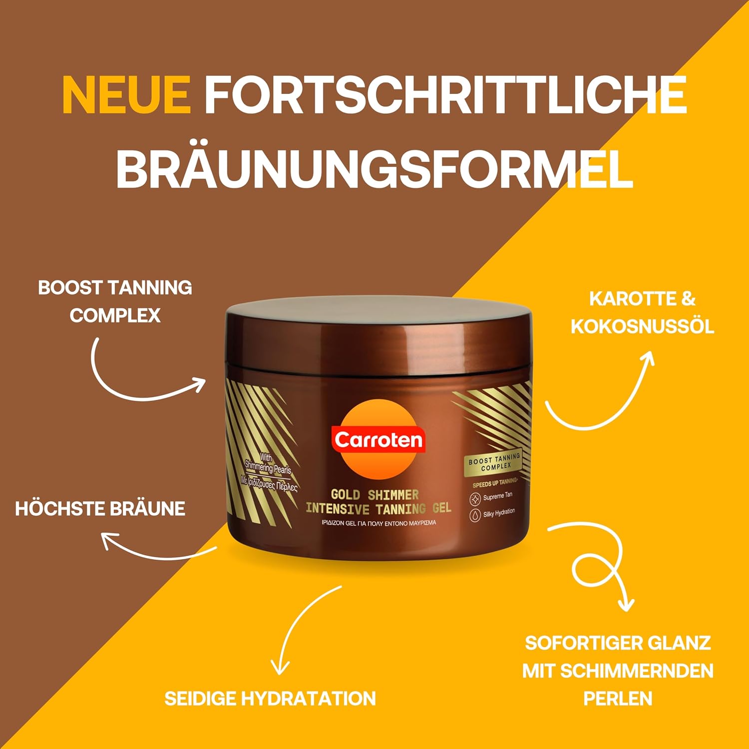 Carroten Gold Braeunungsgel 150 ml mit schimmernden Perlen Braeunungsbeschleuniger