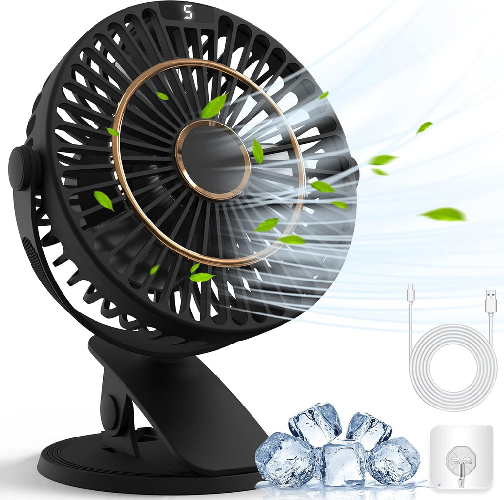 COZII 16cm USB Clip Tischventilator leise 5 Stufen 720° drehbar mit LED