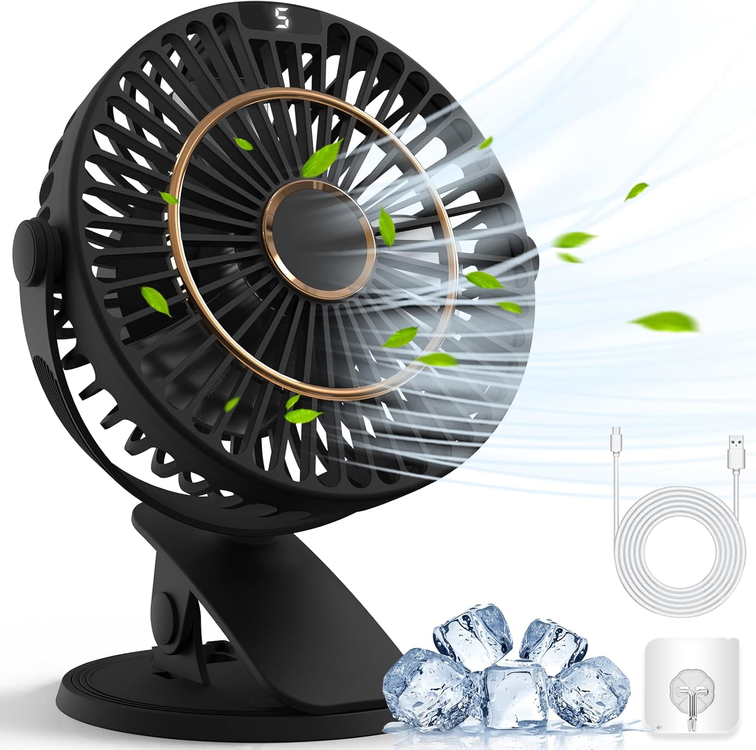 COZII 16cm USB Clip Tischventilator leise 5 Stufen 720° drehbar mit LED
