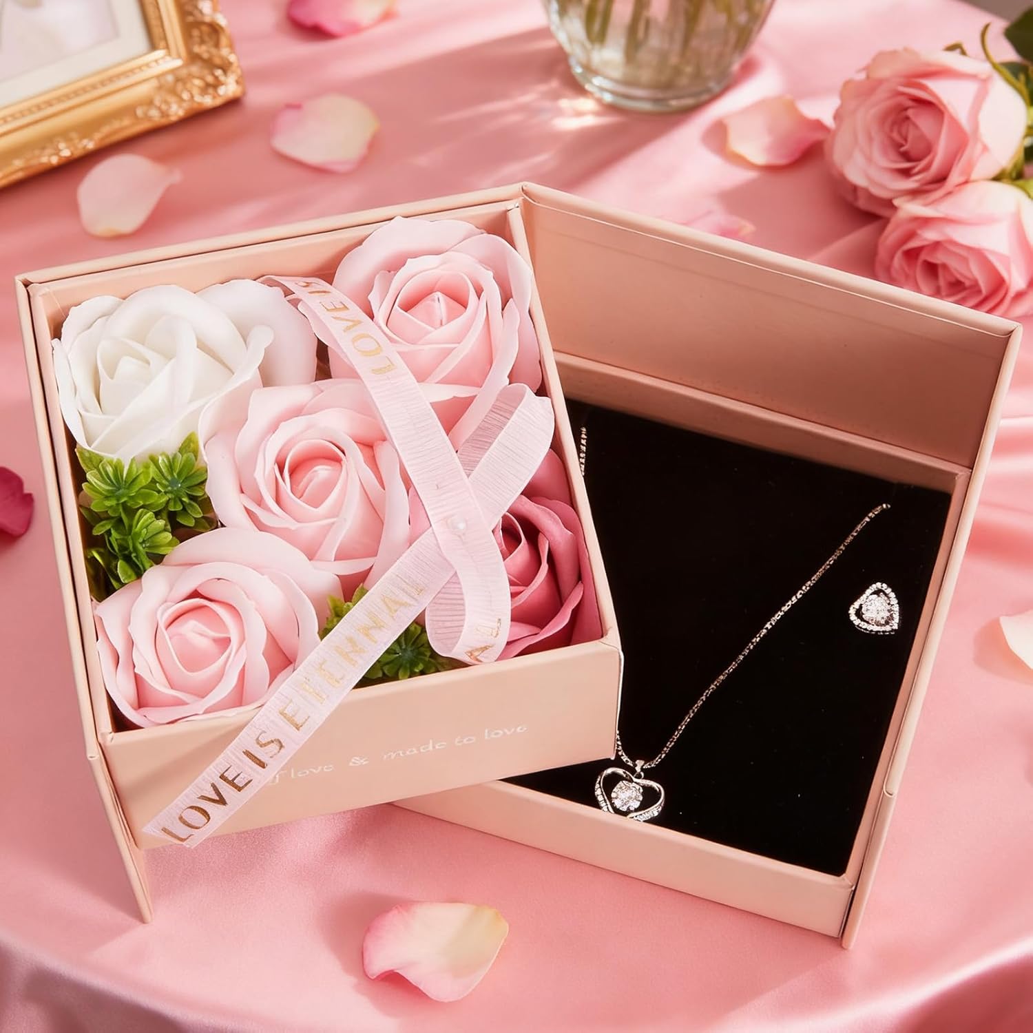 DN DECONATION Schmuckset Ewige Rose Halskette Ohrringe mit Geschenkbox