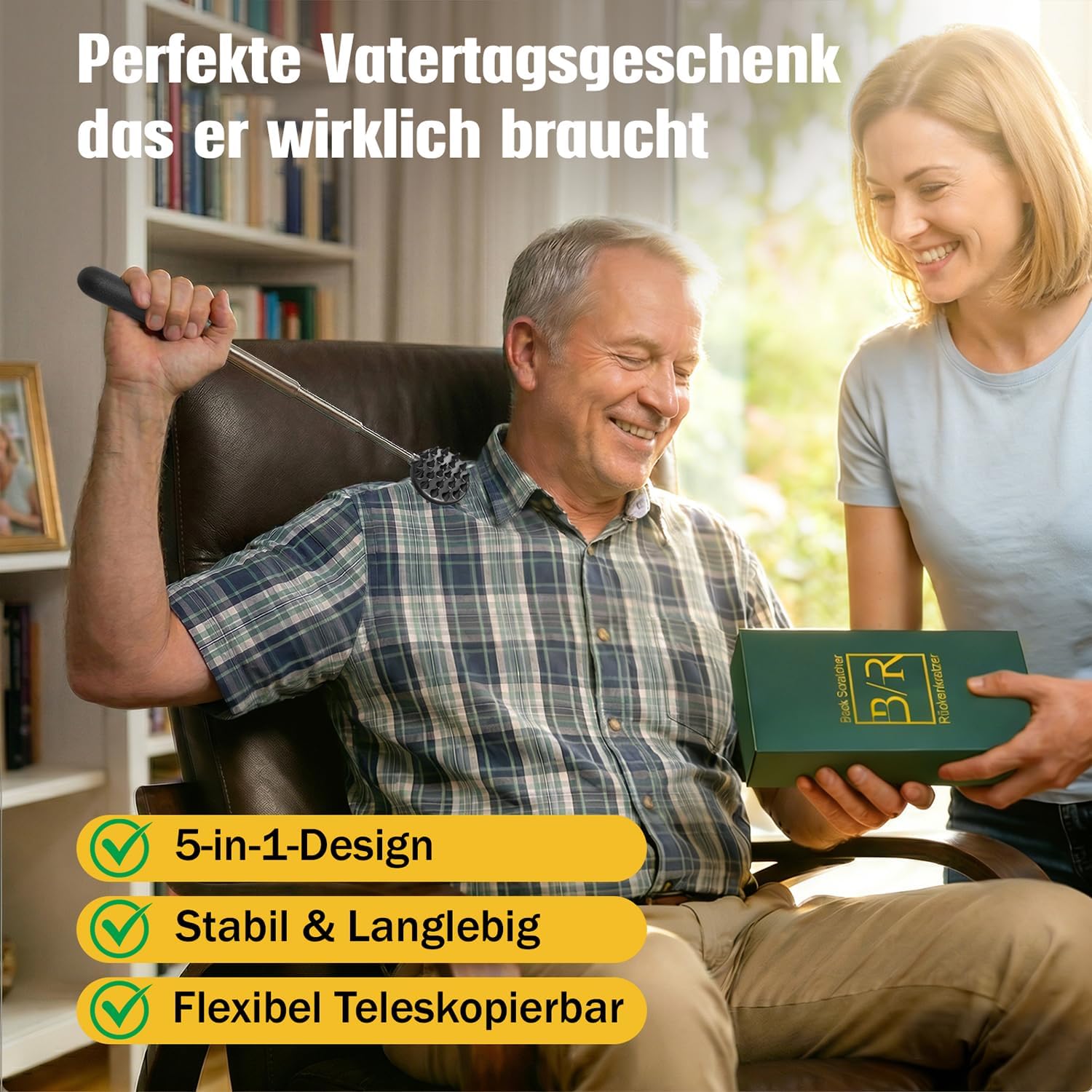Rueckenkratzer ausziehbar 5 Koepfe Edelstahl - verstellbar, Geschenkidee