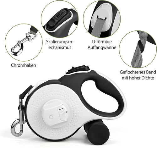 8 m Hundeleine mit LED Licht, Kotbeutelhalter, Schnellstopp, Anti-Rutsch Griff