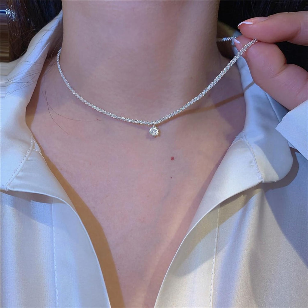 Silberkette 925 Damen mit Kristallanhaenger Rosa/Weiss/Gruen personalisiert