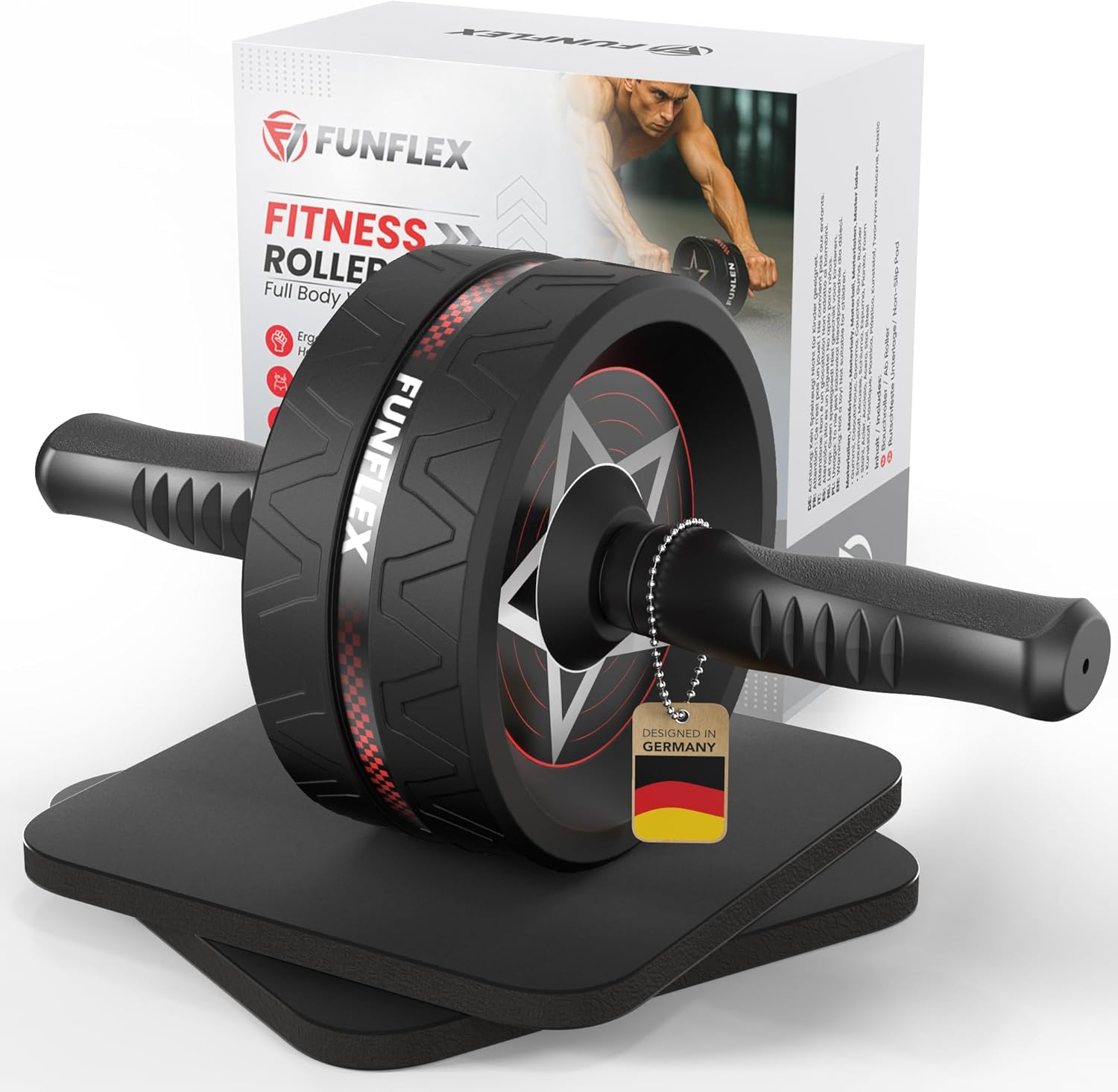 FunFlex Bauchroller Bauchmuskeltrainer Set fuer Zuhause Ganzkoerpertraining