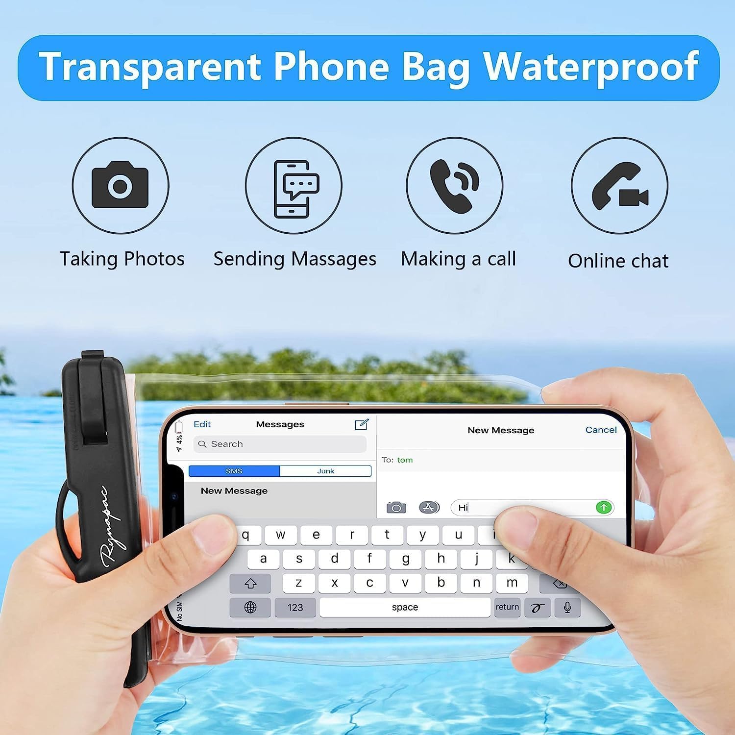 Rynapac wasserdichte Handytasche IPX8 bis 7" 2er Set Schwarz+Gruen fuer iPhone 16/