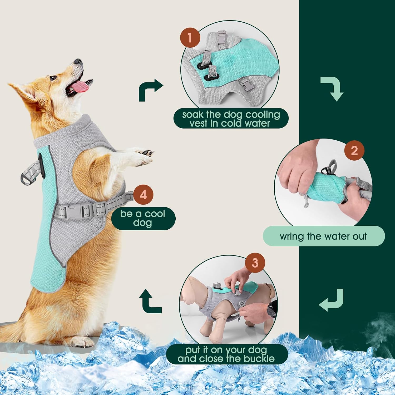 Kuoser Kuehlweste Hund verstellbar reflektierend 48cm-110cm Sommer Outdoor