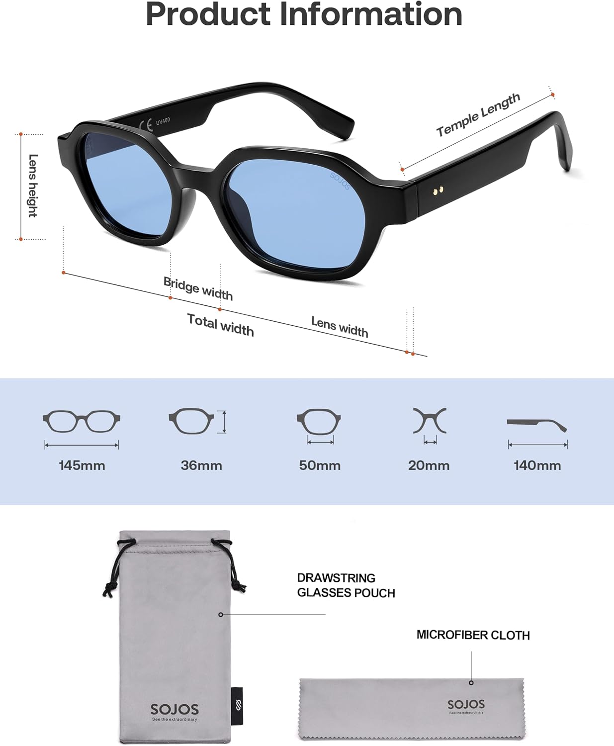 Sojos SJ2389 Polarisierte Hexagon Sonnenbrille Damen Herren UV400