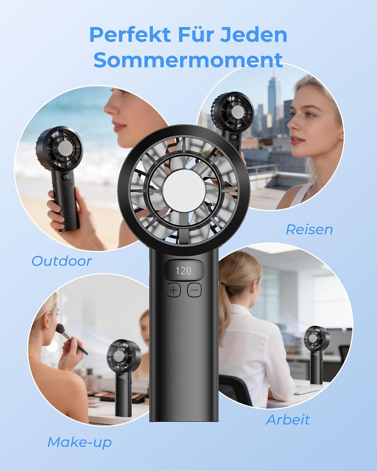 Handventilator 3000 mAh USB Tragbar 120 Stufen LED-Display Sicherheitsverriegelu