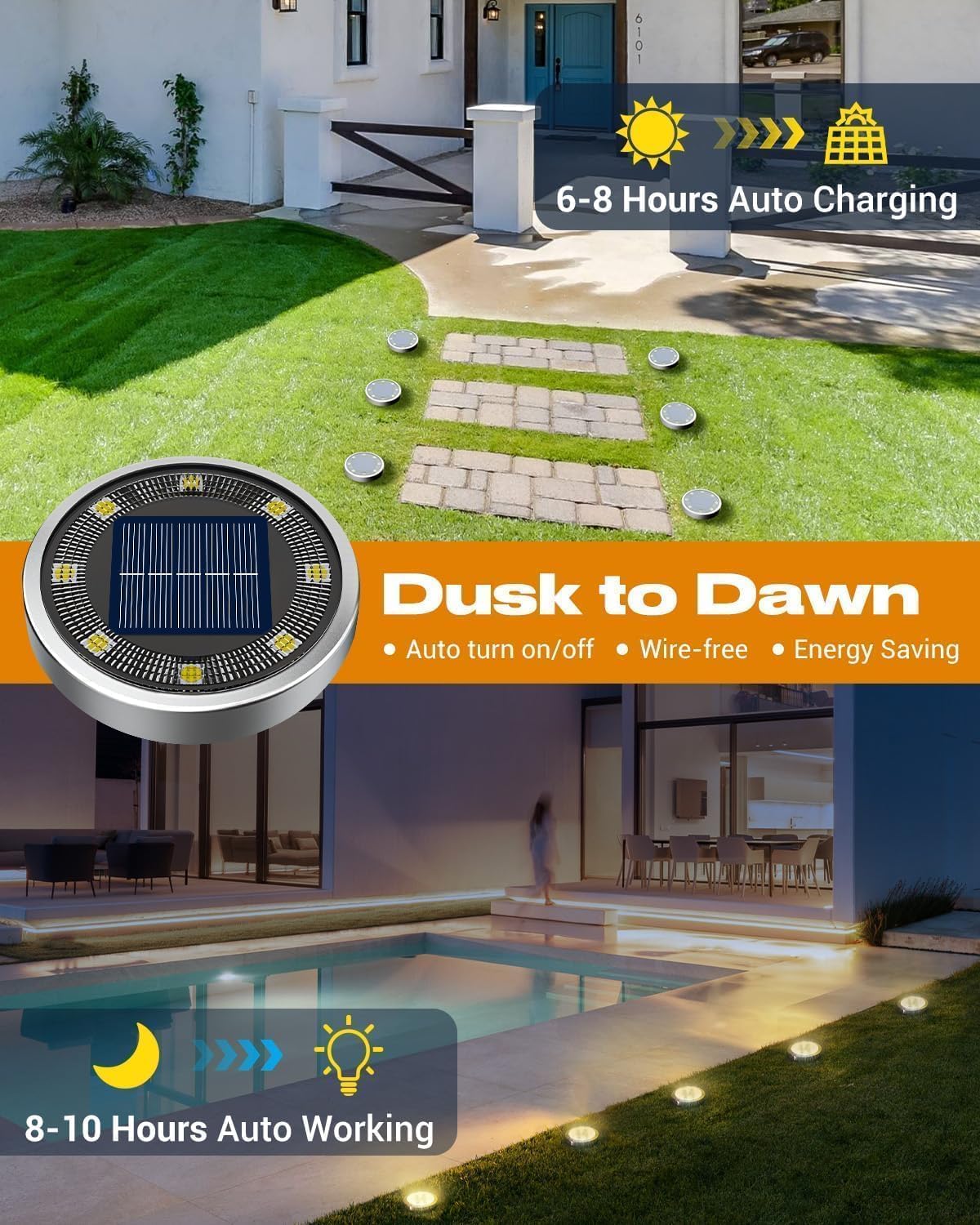 btfarm 10er Solar Bodenleuchten aussen 8 LED wasserdicht warmweiss Garten Weg