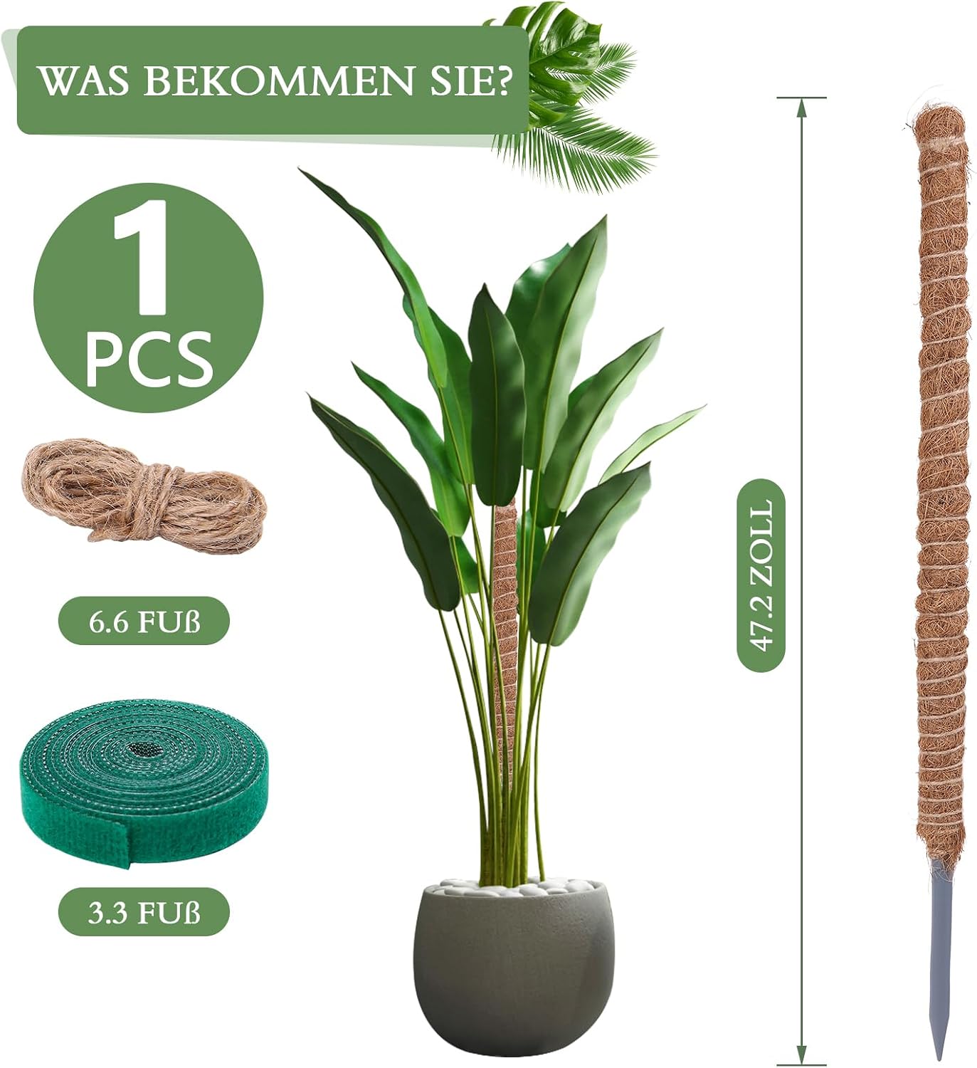 Monstera Moosstab 120 cm Kokosfaser biegsame Rankhilfe Pflanzenstuetze