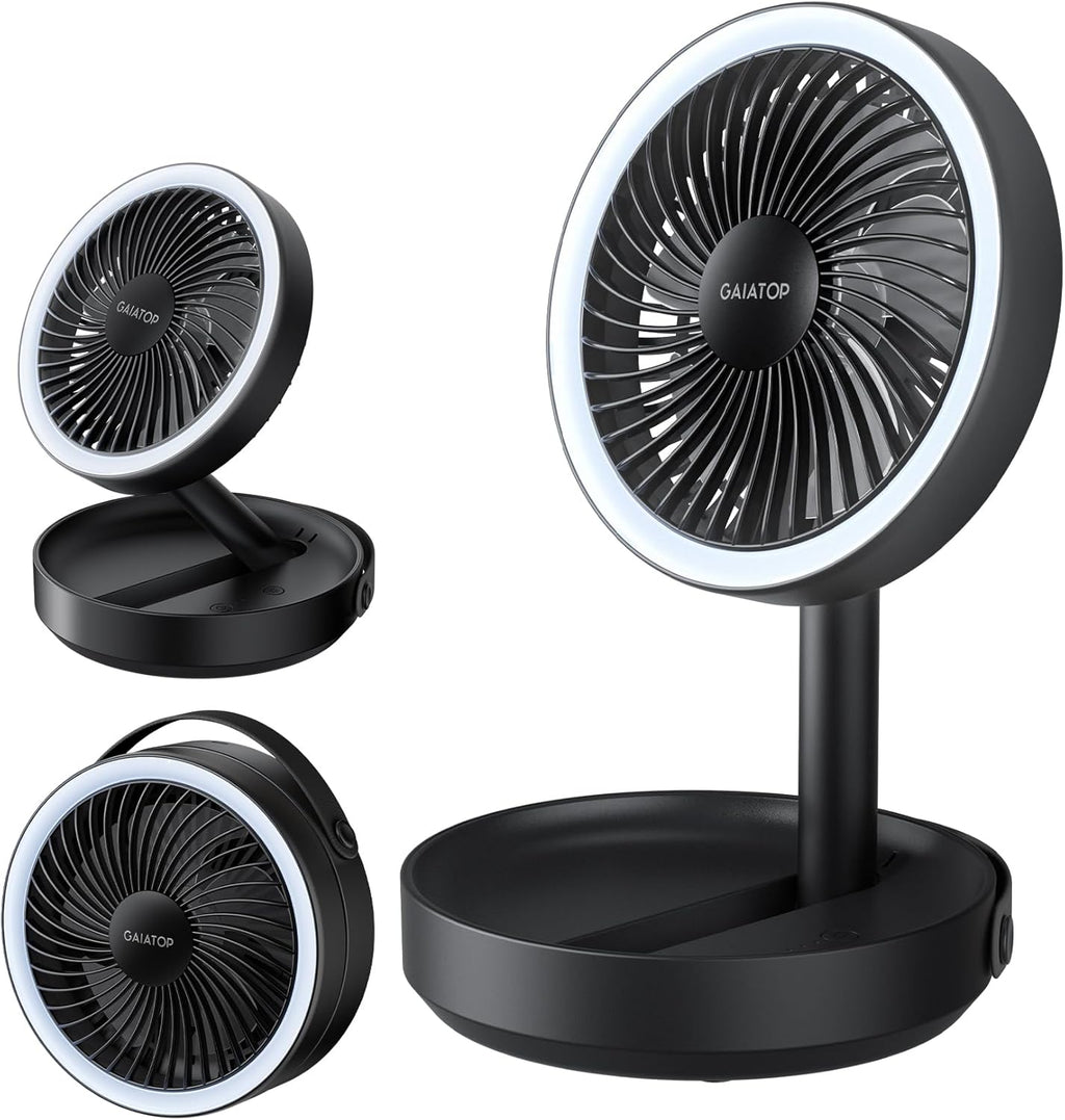 Gaiatop 17 cm Faltbarer Tischventilator 6000 mAh Akku USB leise mit Nachtlicht