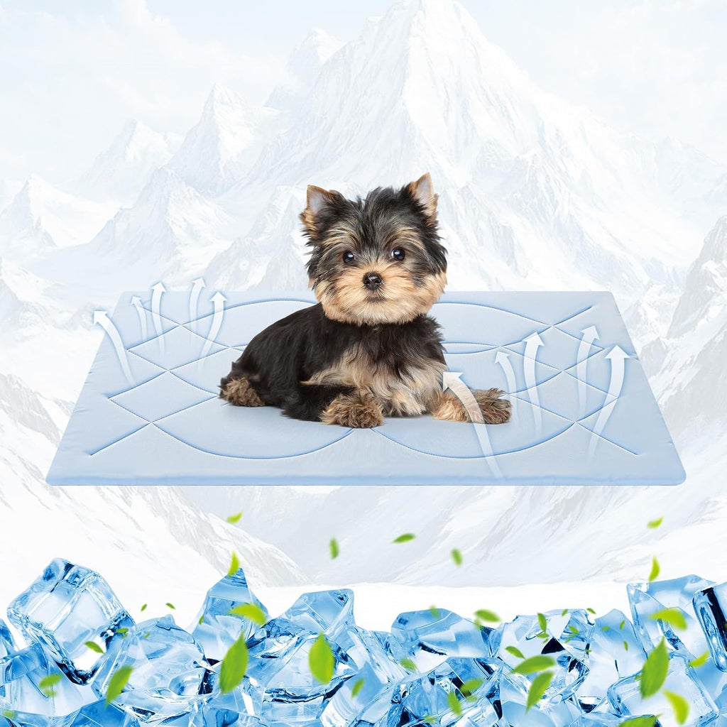 Hundekühlmatte 71×122 cm L wendbar kühl & warm ohne Gel Blau Grau 2cm