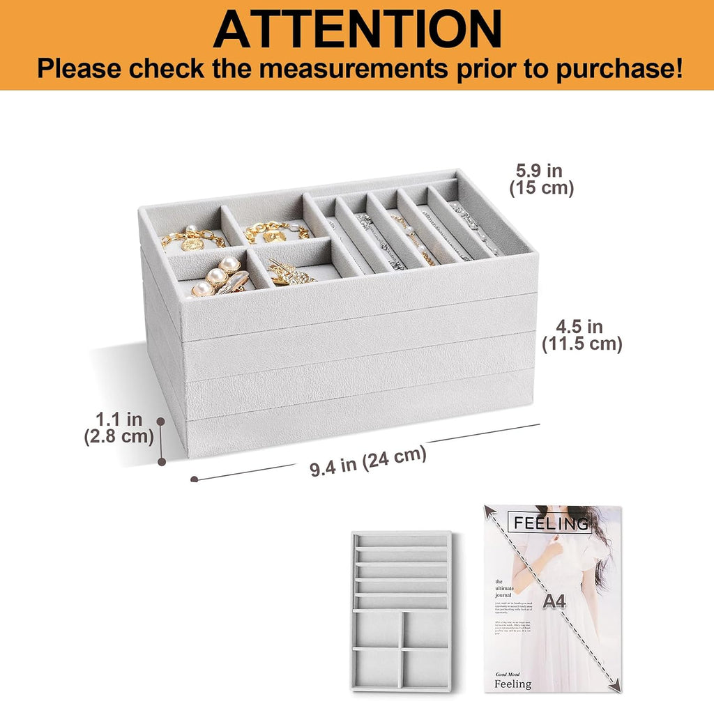 Procase Schmucktablett stapelbar mit 4 Schalen Schmuckaufbewahrung