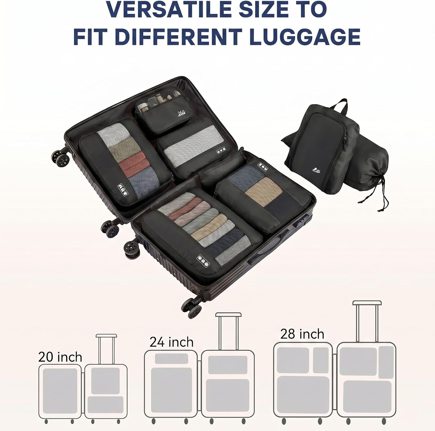 MURISE Packwuerfel 8er Set Koffer Organizer Reise Packtaschen Schwarz