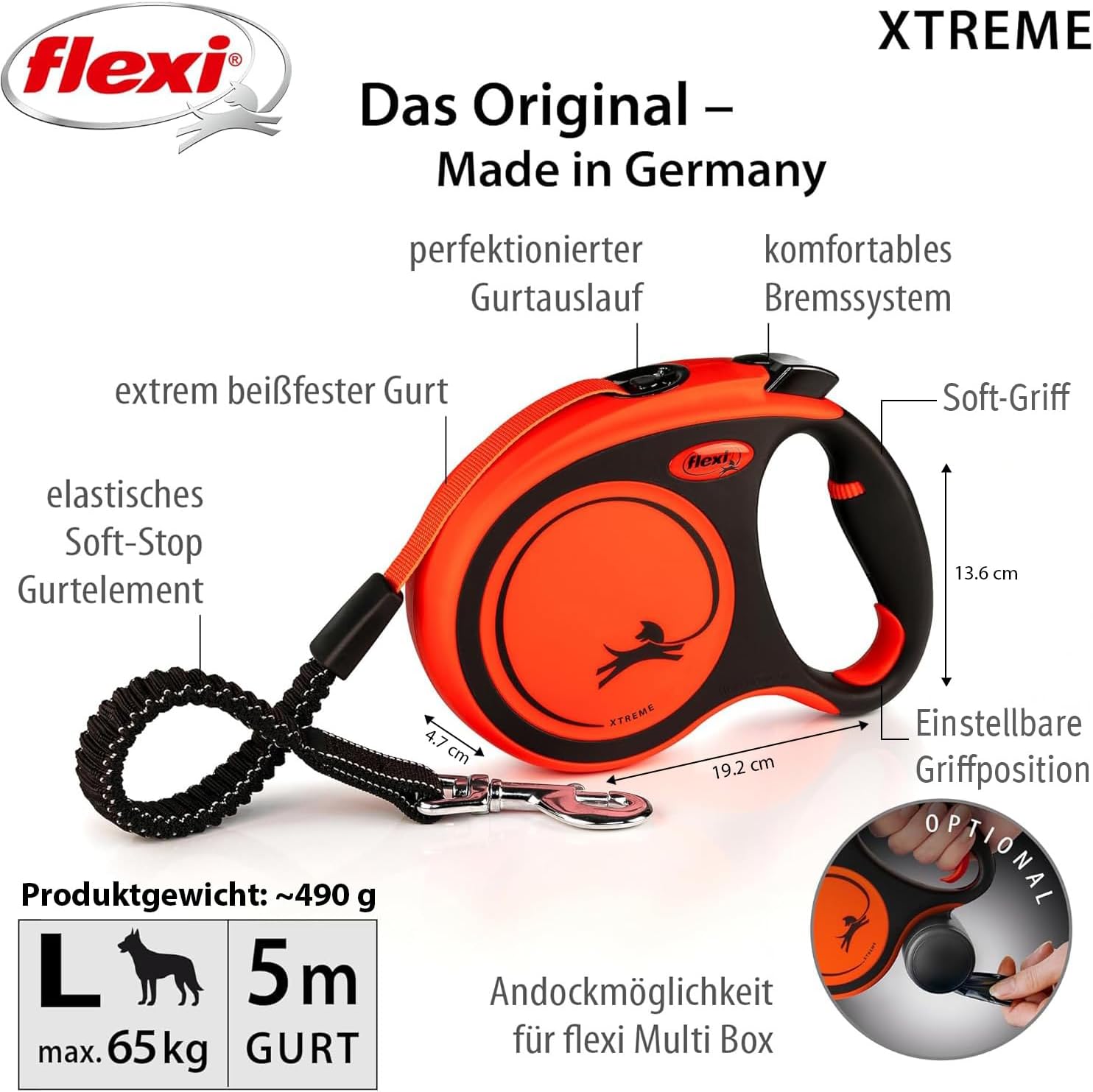 flexi Xtreme L Gurt-Rollleine 8 m fuer Hunde bis schwarz/orange 3m-8m