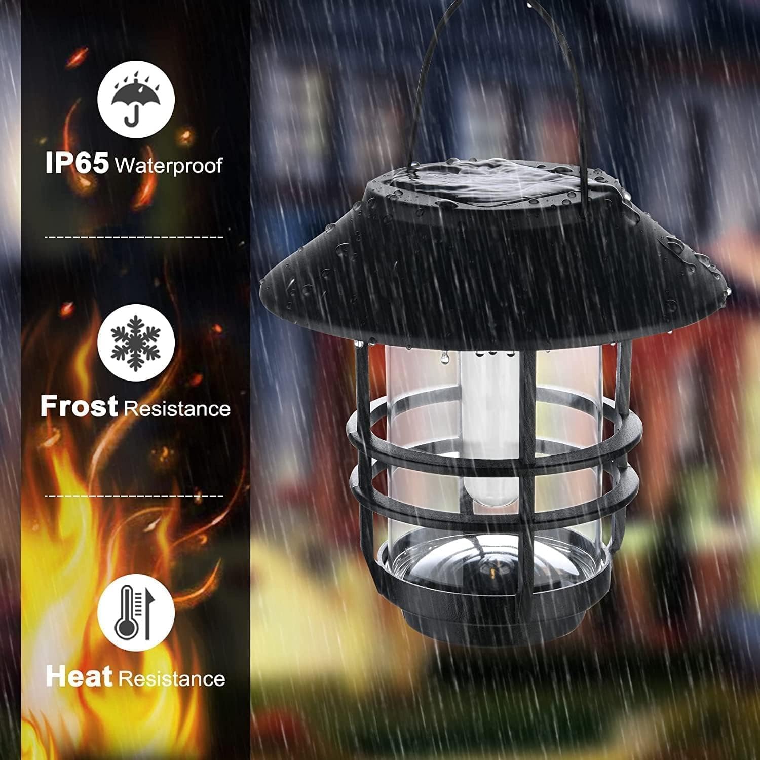 FLOWood Solar Gartenlaterne haengend mit Flammeneffekt IP65 Metall/Glas