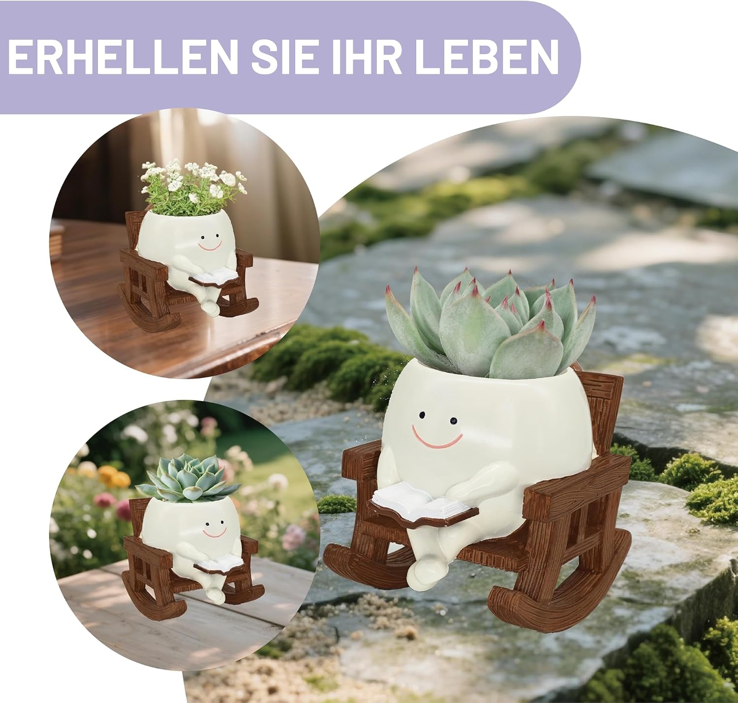 Blumentopf Smiley mit Abflussloch fuer Sukkulenten drinnen und draussen, Kaffee