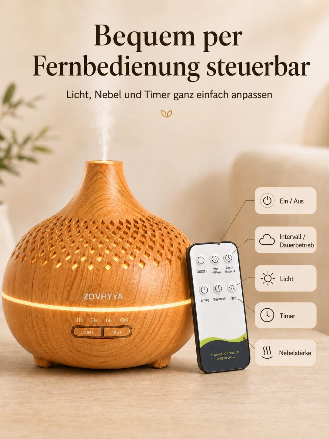 Aroma Diffuser 500 ml Duftdiffusor Set mit Fernbedienung LED Timer