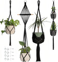 Makramee Blumenampel 4er Set Baumwollseil Haengeampel mit Haken Creme