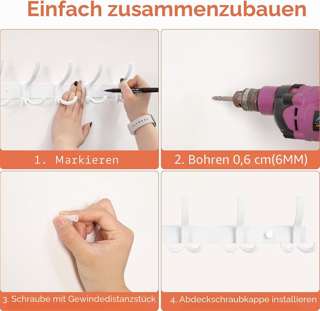 Garderobenhaken Wand 2er Set schwarz 15 Haken Hakenleiste Metall