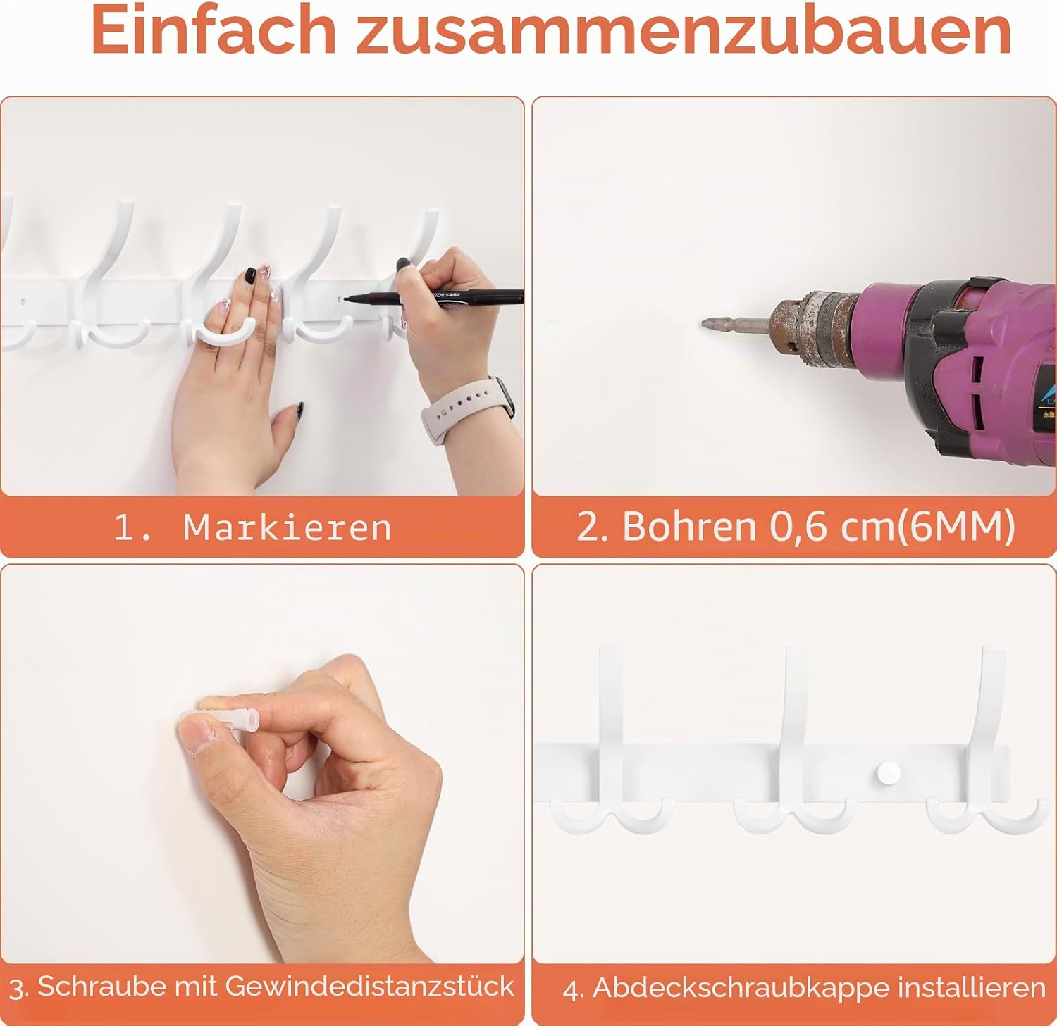 Garderobenhaken Wand 2er Set schwarz 15 Haken Hakenleiste Metall