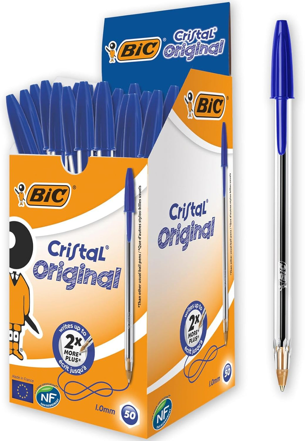 BIC Cristal Original Kugelschreiber Blau 0,4 mm 50 Stueck