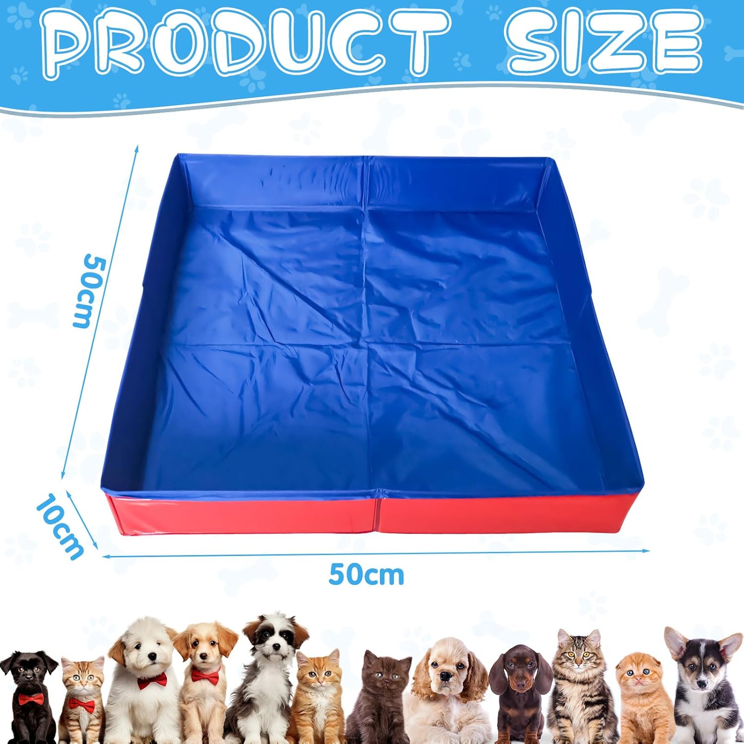 Faltbarer Hundepool 50x50x10 cm aus PVC mit 6 Fischspielzeug fuer kleine Hunde Ka