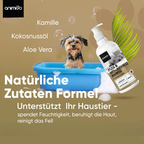 animigo Hundeshampoo 500 ml - Anti-Juckreiz, Milben & Flohschutz, hautfreundlich