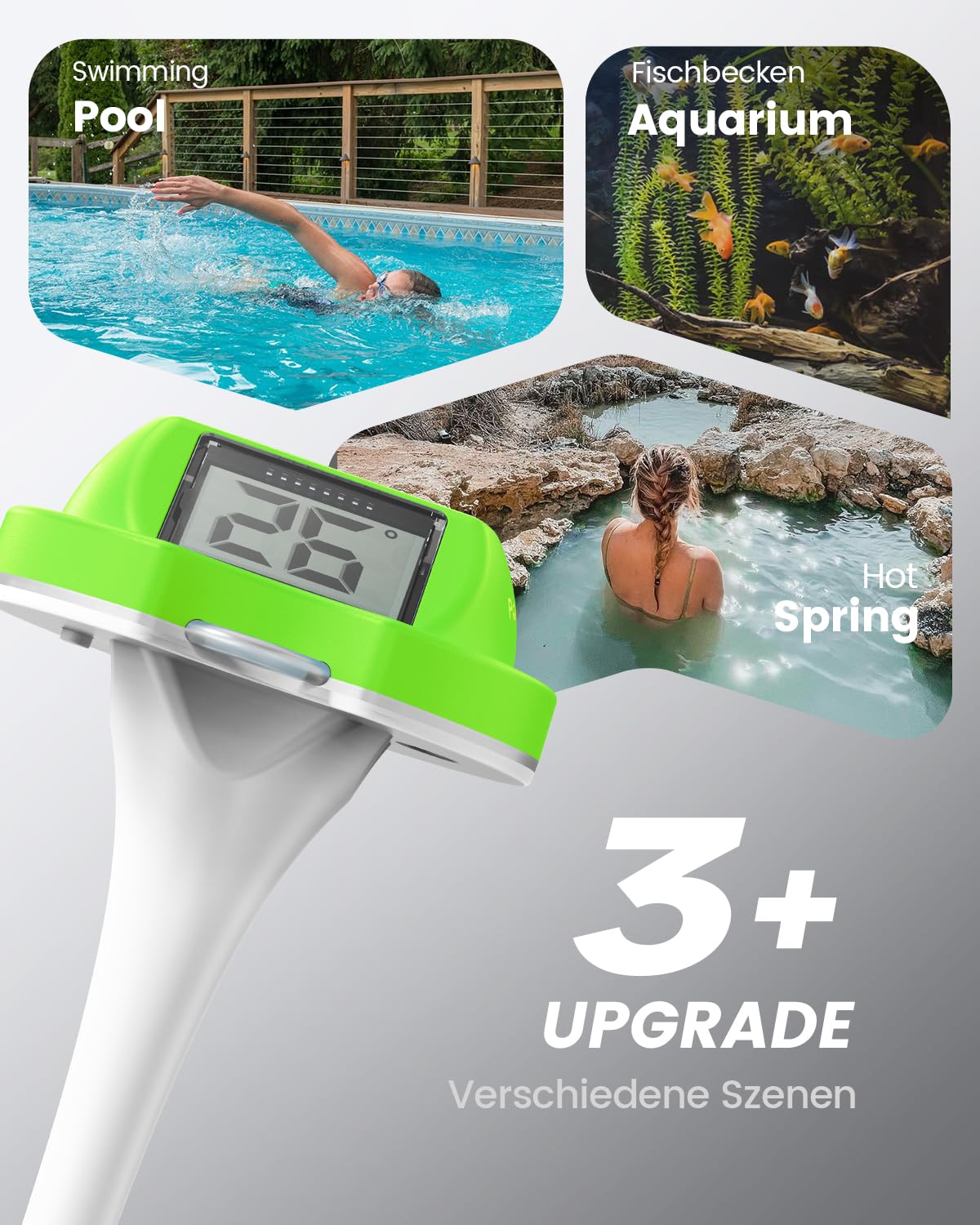 Poolthermometer schwimmend mit Doppelanzeige, digitale Temperaturanzeige IPX7