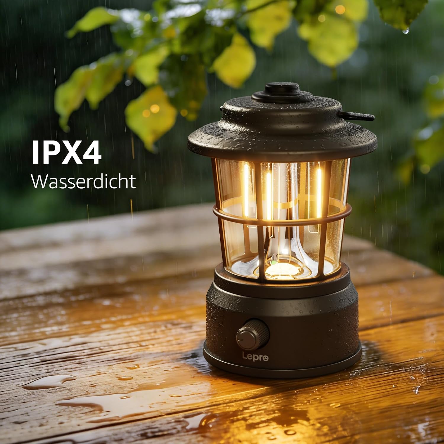 Lepro LED Retro Campinglampe wiederaufladbar dimmbar Powerbank IPX4 schwarz