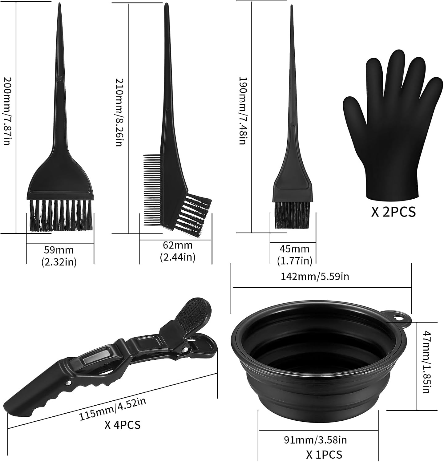 18-teiliges Haarfaerbepinsel Set mit Buerste, Kamm, Schale, Ohrschutz